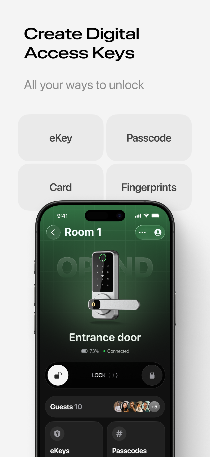 Creating digital keys in Smart Lukko: eKey, passcode, card and fingerprint