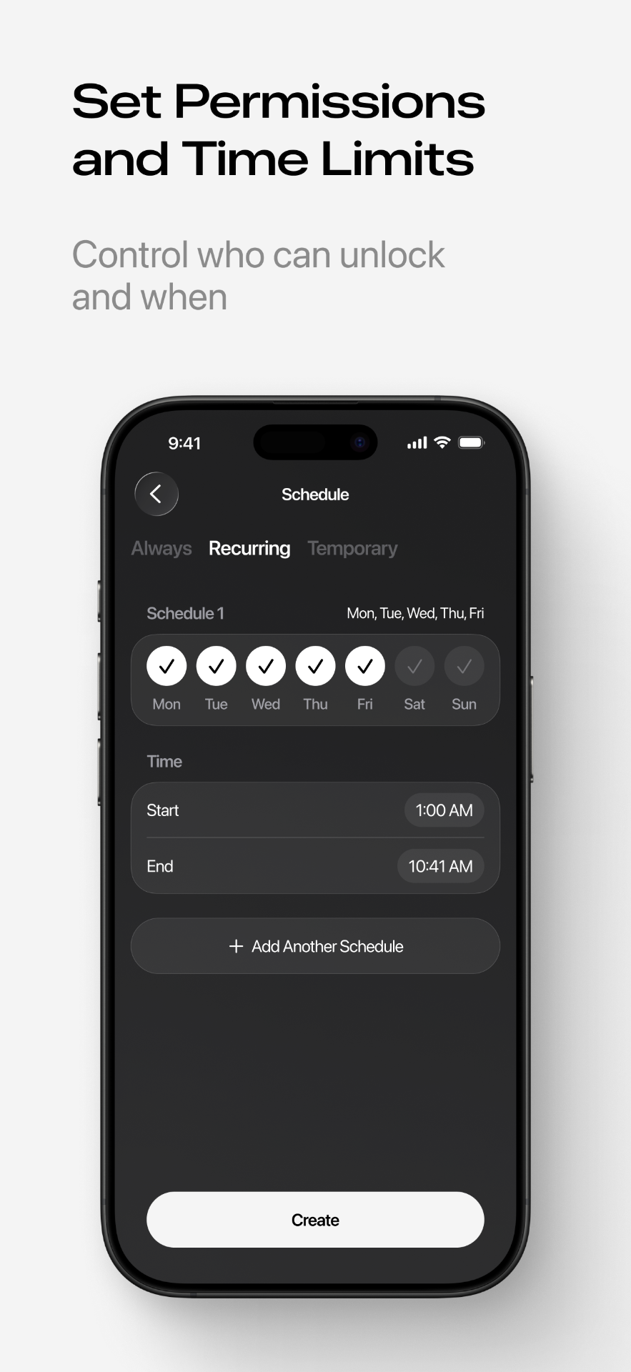 Setting time limits and permissions for shared access in Smart Lukko